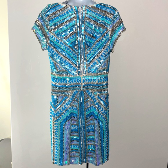 NWT Parker heavily beaded embellished sequin  vneck turquoise blue mini dress - Picture 4 of 12